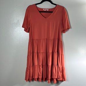 Roxy brown short sleeve V-neck ruffle sleeve mini dress women’s size S